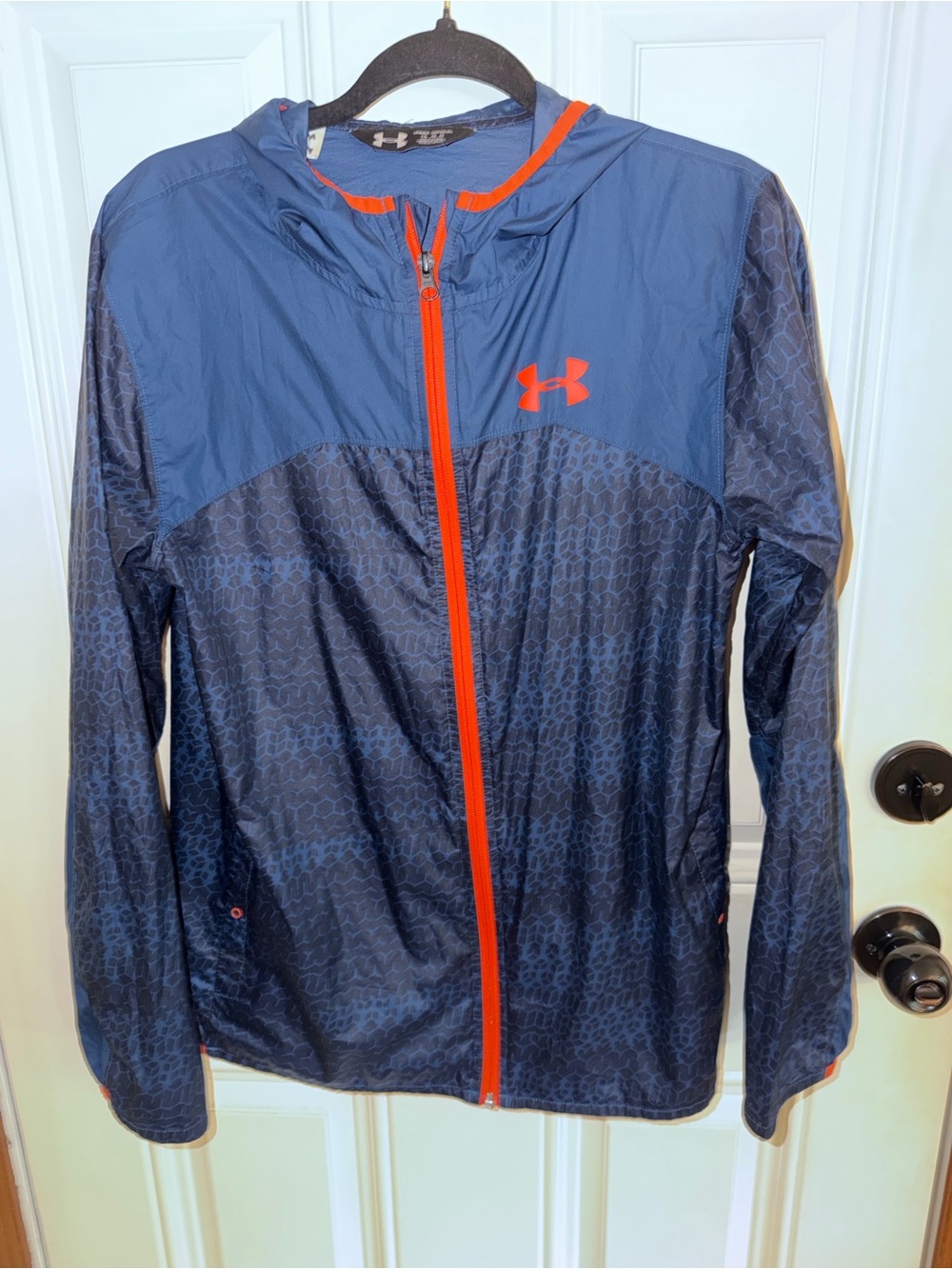 Under Armour Navy Blue Rain Jacket with Bright Orange Trim - Picture 2 of 5